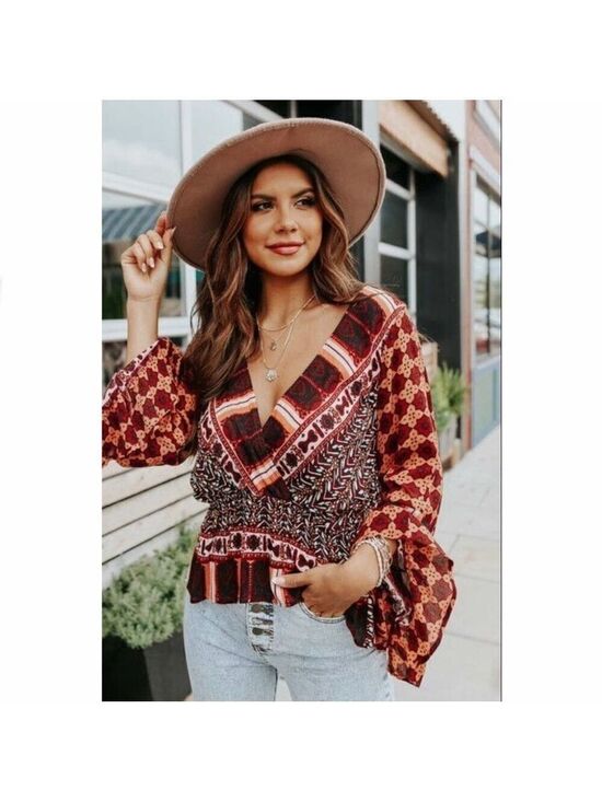Free People Tops - * NEW Free People Rosalie Coral Print Wrap Blouse Size XS